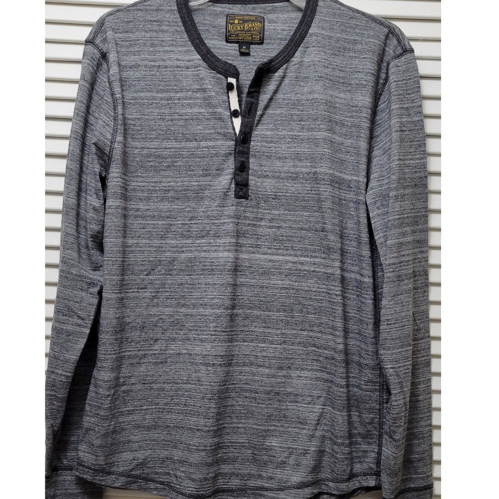 Mens Gray Space Dye Long Sleeve Henley Luckt Brand Shirt Medium Casual Cotton